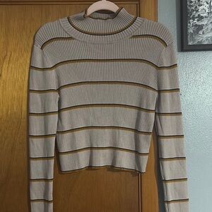 Pink Republic Cream Ribbed Crop Sweatshirt